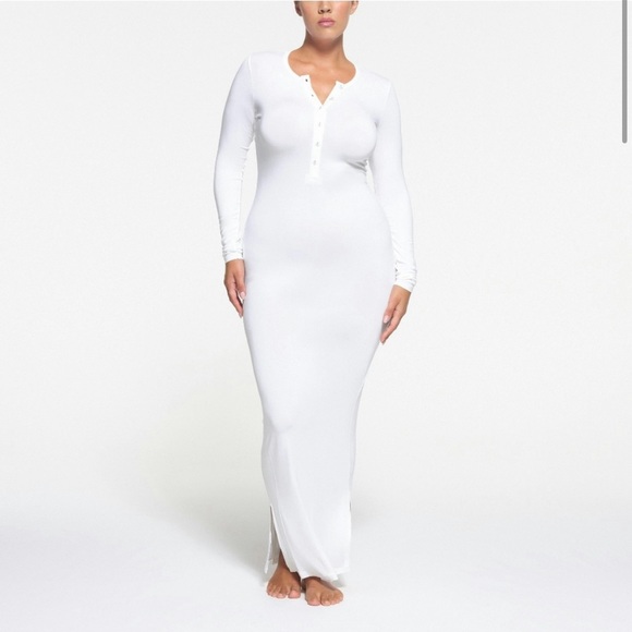 Skims Sleep Henley Long Dress Snow Women’s Size Medium - Picture 1 of 4